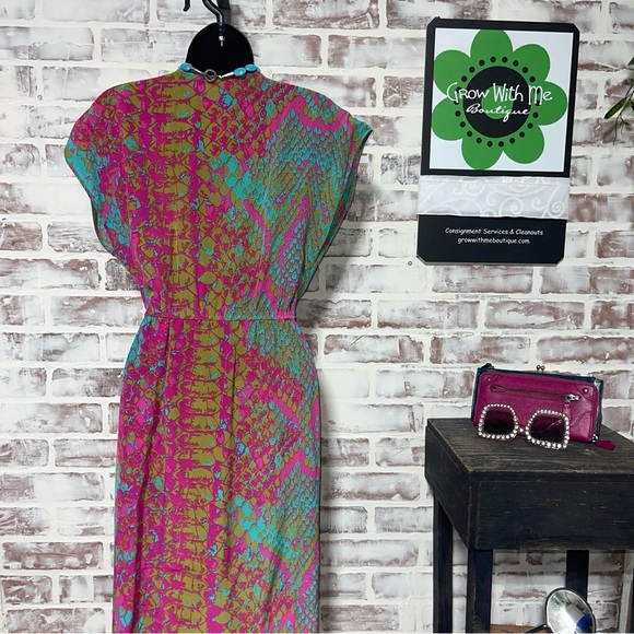 Presley Skye | Pure Silk Faux Wrap Cap Sleeve Tulip Hem Dress Women’s Size S - Picture 7 of 8
